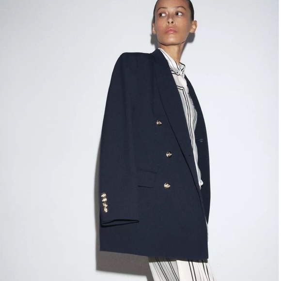 ZARA oversized Navy Blue Double-Breasted Women's Blazer NWT SIZE Xs - Picture 2 of 16